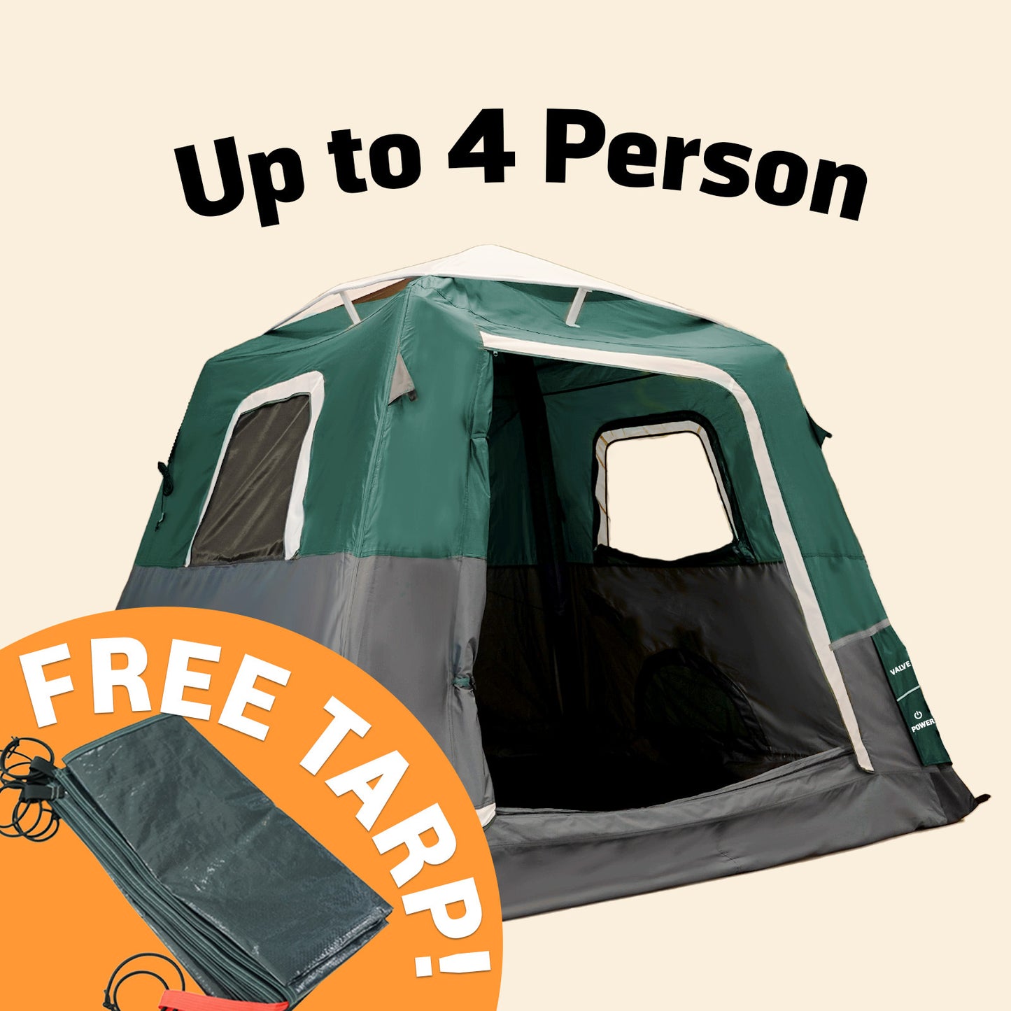 Small-Sized 2 Step Cabin Tent + FREE Camping Tarp (Up To 4 Person, EU)