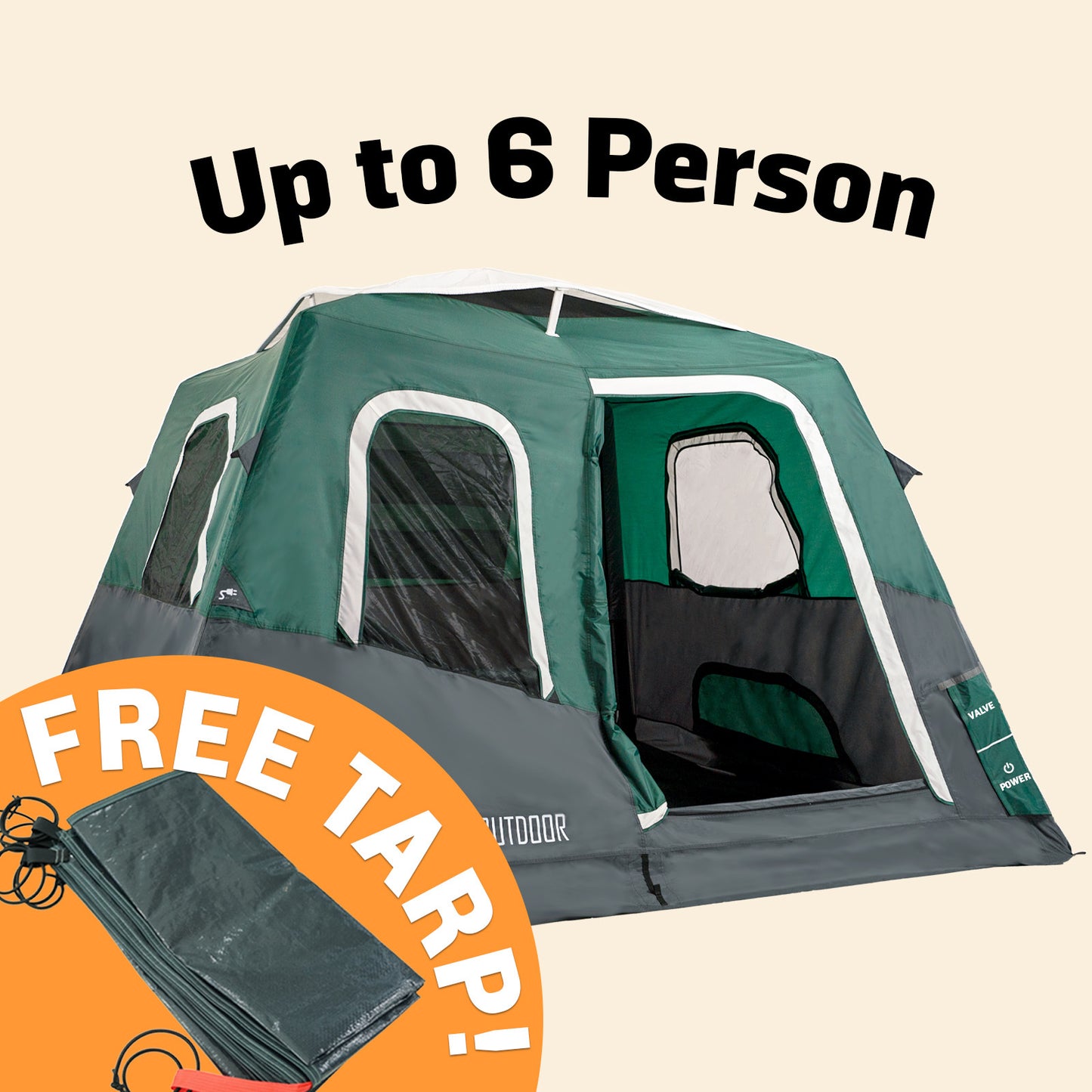 Large-Sized 2-Step Cabin Tent + FREE Camping Tarp (Up To 6 Person, EU)