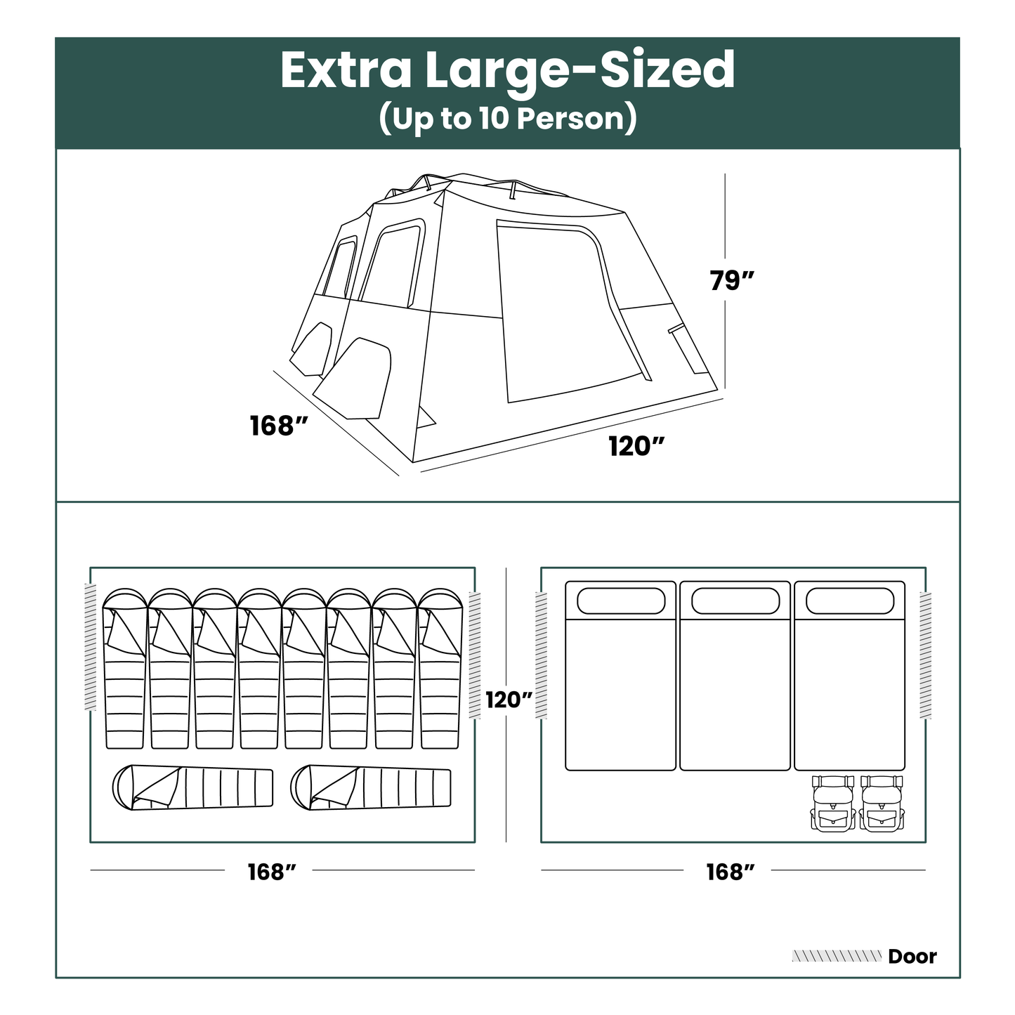 Extra Large-Sized 2 Step Cabin Tent + FREE Camping Tarp (Up To 10 Person)