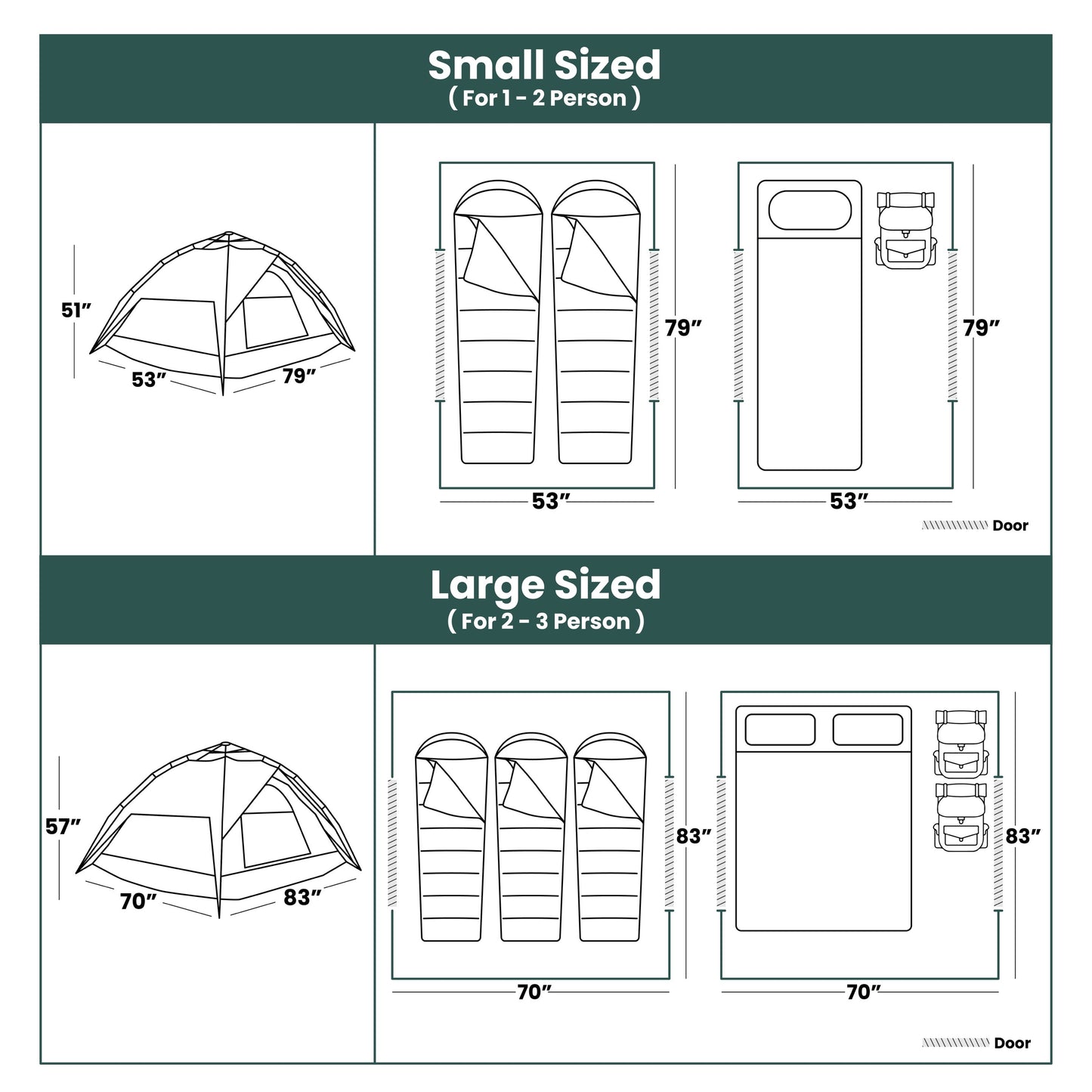 1 Small-Sized + 1 Large-Sized 3 Secs Tent + 2 FREE Camping Tarps (Family Package).