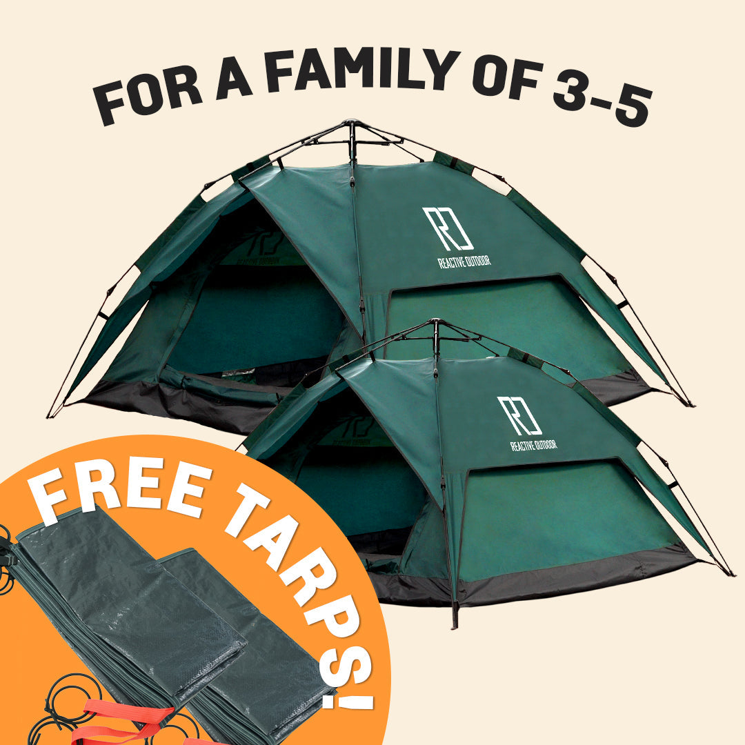 1 Small-Sized + 1 Large-Sized 3 Secs Tent + 2 FREE Camping Tarps (Family Package, US).