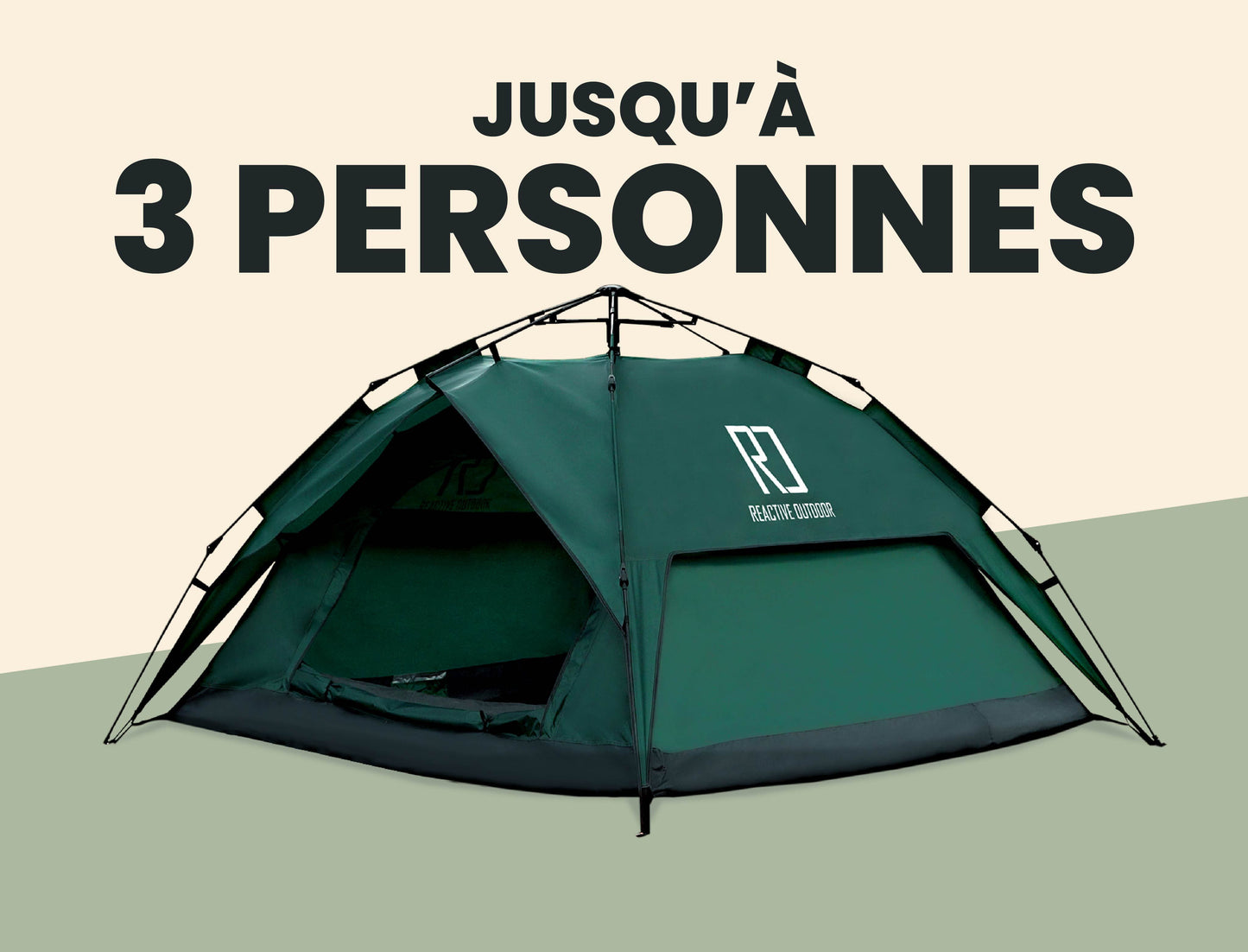 Grande Tente 3 Secs Tent + Bâche de camping GRATUITE (Jusqu’à 3 personnes, FR)