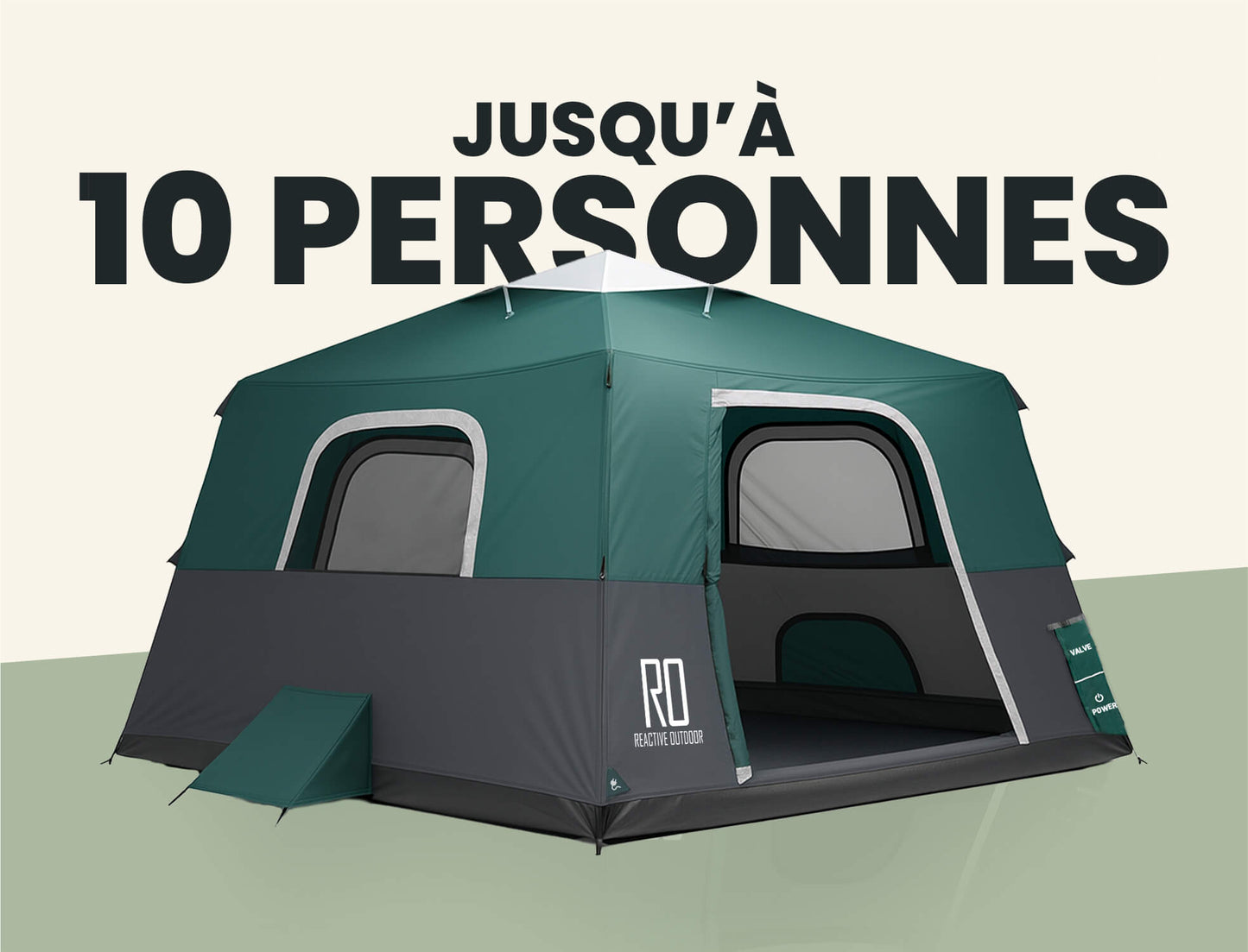 2-Step Cabin Tent – Très grande taille + Bâche de camping OFFERTE (jusqu’à 10 personnes, FR)