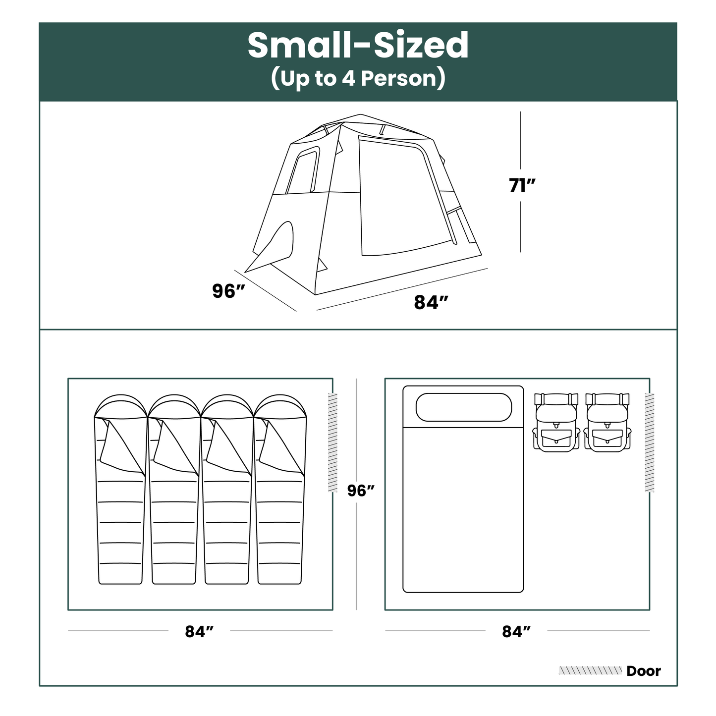 Small-Sized 2 Step Cabin Tent + FREE Camping Tarp (Up To 4 Person)